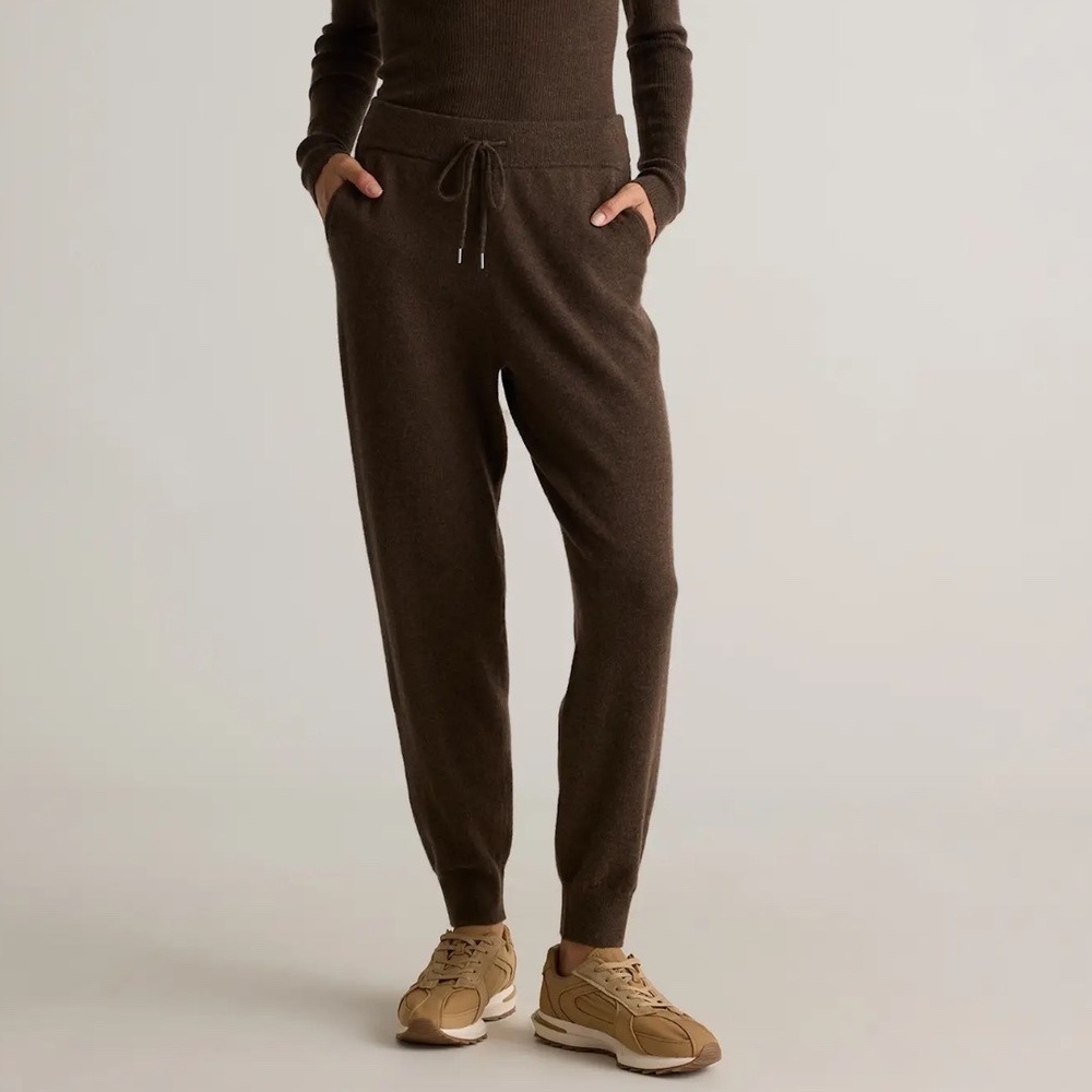 Quince | 100% Mongolian Cashmere Joggers Brown Knit Sweatpants Size L